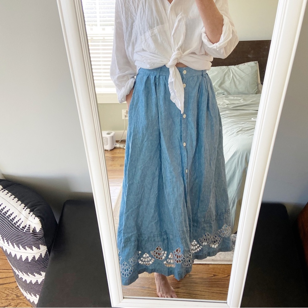 Confezioni Crosby Linen Maxi Eyelet Trim High Waisted Skirt Size M